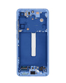 Pantalla OLED azul con marco para Samsung Galaxy S21 FE (G990), repuesto premium para reparación.