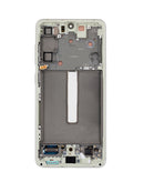Pantalla OLED verde oliva premium para Samsung Galaxy S21 FE (G990) con marco y herramientas de reparación.