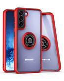 Funda trasera de PC dura y TPU suave borde colorido con soporte I-ring Galaxy S22 Plus - ROJO