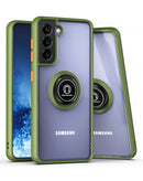 Funda Samsung Galaxy S22 Plus trasera de PC rigida y borde colorido de TPU suave con portador de anillo I (Verde)