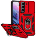 Protege tu Samsung Galaxy S22 Ultra con esta funda híbrida de dos capas con anillo metálico y protector de cámara en color rojo en Quetzaltenango.