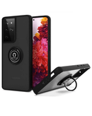 Funda negra para Samsung Galaxy A23 5G con parte trasera de PC duro, borde de TPU suave y soporte I-ring.