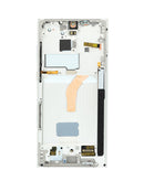 Pantalla Soft OLED blanca Phantom White para Samsung Galaxy S22 Ultra (S908) con marco, ideal para reparación.
