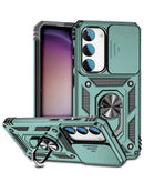 Funda hibrida de doble capas Samsung Galaxy S23 con anillo de metal y protector de camara - GREEN