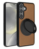 Protege tu Samsung Galaxy S23FE con estilo en Quetzaltenango con esta funda de cuero delgada y con soporte para carga inalámbrica en color marrón.
