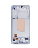 Pantalla OLED azul Samsung Galaxy S23 FE 5G con marco, lista para reparación y reemplazo.