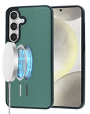 Case de carga inalambrica con diseno de cuero Samsung Galaxy S25FE (DARK GREEN)