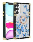 Protector con diseño de mariposa para Galaxy S25 Plus con anillo en color azul, disponible en Xela Quetzaltenango.