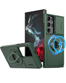 Protege tu Samsung Galaxy S25 Ultra con una tapa trasera con soporte anillado y cubierta deslizante en color verde oscuro en Quetzaltenango.