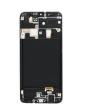 Pantalla LCD Premium Samsung Galaxy A20 con marco negro. Repuesto para reparación de pantalla de celular.