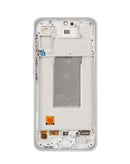 Pantalla OLED Samsung Galaxy A36 blanca con marco, repuesto para modelos 2025 A366, vista frontal.
