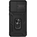 Funda híbrida negra para Samsung Galaxy A73 5G con anillo metálico y protector de cámara.