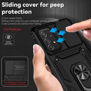 Funda híbrida negra para Samsung Galaxy A73 5G con anillo metálico y protector de cámara.