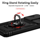 Funda híbrida negra para Samsung Galaxy A73 5G con anillo metálico y protector de cámara.