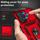 Protege tu Samsung Galaxy A25 5G en Quetzaltenango con esta funda de doble capa híbrida con anillo metálico y protector de cámara en color rojo.