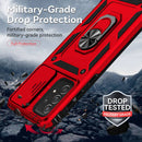 Protege tu Samsung Galaxy A25 5G en Quetzaltenango con esta funda de doble capa híbrida con anillo metálico y protector de cámara en color rojo.
