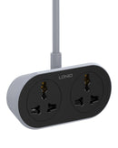 Regleta LDNIO SC2018 blanca con 2 tomas de corriente y 3 puertos USB, ideal para cargar múltiples dispositivos.
