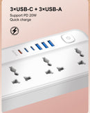 Cable de extensión LDNIO SC5614 multifuncional 2500W, blanco con 5 tomas de corriente y 6 puertos USB.
