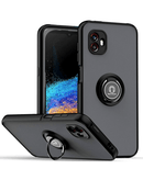 Funda negra para Samsung Galaxy X Cover 6 Pro con PC rígido, TPU suave, borde rojo y soporte I-ring.