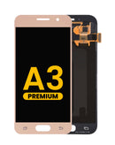 Pantalla OLED dorada sin marco para Samsung Galaxy A3 (2017), repuesto premium para reparación.