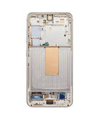 Pantalla OLED Samsung Galaxy S23 (S911) color crema con marco, ideal para reparación de pantalla.
