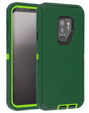 Funda Galaxy S9 Plus heavy duty shockproof en verde oscuro y claro con textura robusta.