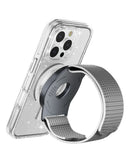 Brazalete magnético SlowBack plateado y negro para correr, compatible con MagSafe.