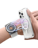 Brazalete magnético SlowBack plateado y negro para correr, compatible con MagSafe.