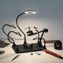 Soporte magnético para PCB con lámpara LED 3X, brazos flexibles, base pesada y soporte 360 para pistola de aire caliente.