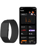 Smartwatch QWatch Pro negro, con pantalla táctil, correa deportiva y funciones de fitness, mostrando la hora.