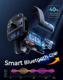 Adaptador Bluetooth T25 negro con transmisor FM para Car Audio, pantalla LED y puertos USB.