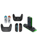 Soporte de carga Dobe para dos Joy-Con de Nintendo Switch, base negra y compacta con indicadores LED.