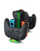 Soporte de carga Dobe para dos Joy-Con de Nintendo Switch, base negra y compacta con indicadores LED.