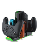 Soporte de carga Dobe para dos Joy-Con de Nintendo Switch, base negra y compacta con indicadores LED.