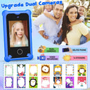 Smartphone azul para niños con pantalla táctil, juegos, cámaras dobles, MP3 y estuche protector.