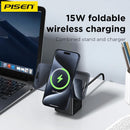 Cargador de escritorio PISEN MagStation GaN de 45W, compacto, con puertos USB-C y USB-A para carga rápida de celulares.