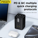 Cargador de escritorio PISEN MagStation GaN de 45W, compacto, con puertos USB-C y USB-A para carga rápida de celulares.
