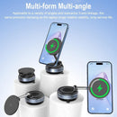 Soporte de coche negro ajustable 360° para teléfono, con carga inalámbrica y fuerte succión.