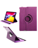 Estuche universal de cuero púrpura para tablet de 12 pulgadas, con soporte giratorio 360 grados.