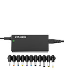 Adaptador de corriente universal VEN-DENS VD-UC01 con puntas de carga intercambiables para laptop.