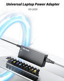 Adaptador de corriente universal VEN-DENS VD-UC01 con puntas de carga intercambiables para laptop.