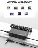 Adaptador de corriente universal VEN-DENS VD-UC01 con puntas de carga intercambiables para laptop.