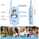 Walkie talkie de video azul para niños, marca SlowBack, con pantalla, ideal para comunicación y juego.