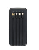 Power Bank VOLT10 negro de 10000mAh con cables de carga incorporados, ideal para llevar.