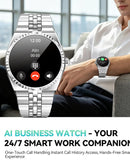 Smartwatch GloryFitPro plateado, pantalla AMOLED 1.32", elegante accesorio reloj inteligente.