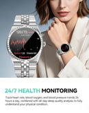 Smartwatch GloryFitPro plateado, pantalla AMOLED 1.32", elegante accesorio reloj inteligente.