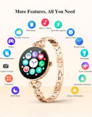 Smartwatch DaFit dorado para mujer con pantalla AMOLED de 1.04", elegante accesorio inteligente.