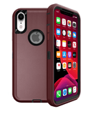 Funda heavy duty SlowBack para iPhone XR, color granate y negro, con textura antideslizante para máxima protección.