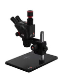 Microscopio trinocular YCS 6575X con base negra, ideal para laboratorio, lente objetivo y ocular.