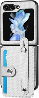 Protege tu Samsung Galaxy Z Flip 5 con estilo con esta funda cartera blanca con ranura para tarjetas y correa en Xela Quetzaltenango.